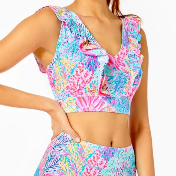 NWT Lilly Pulitzer UPF 50+ Luxletic Sucre Ruffle Sports Bra in SplashDance XS - Picture 4 of 4